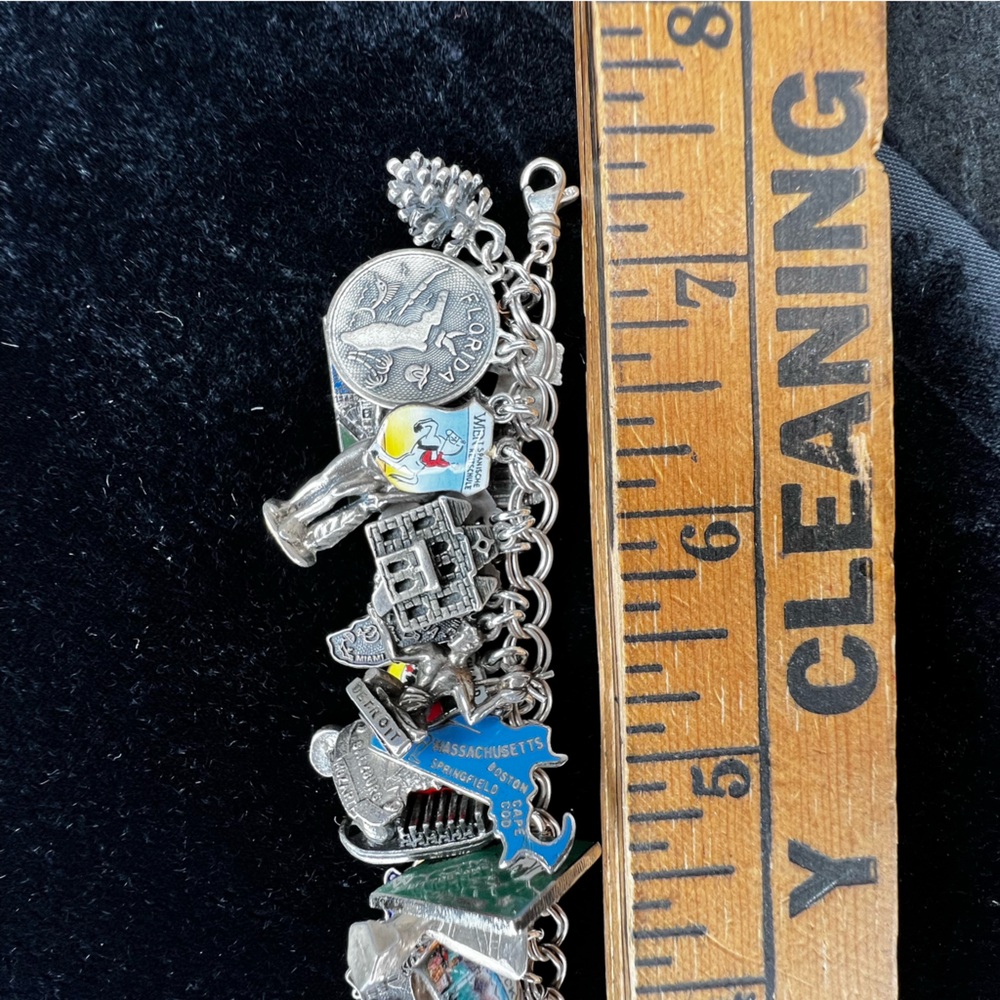 Vintage Travel LOADED Sterling 925 Silver Enamel Foreign & USA Charm Bracelet - Picture 14 of 16